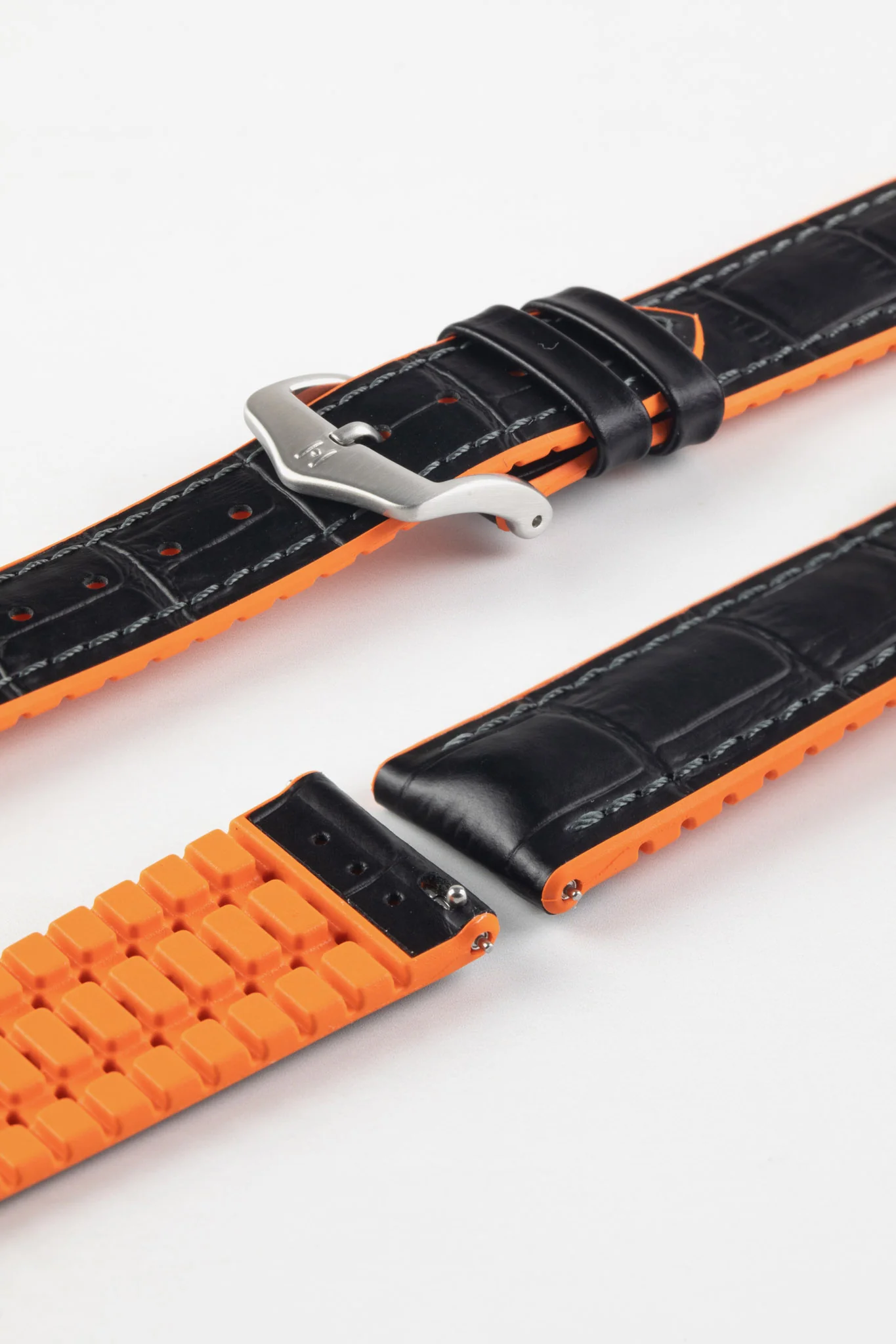 Hirsch ANDY Alligator Embossed Performance Watch Strap in BLACK /ORANGE - Image 10