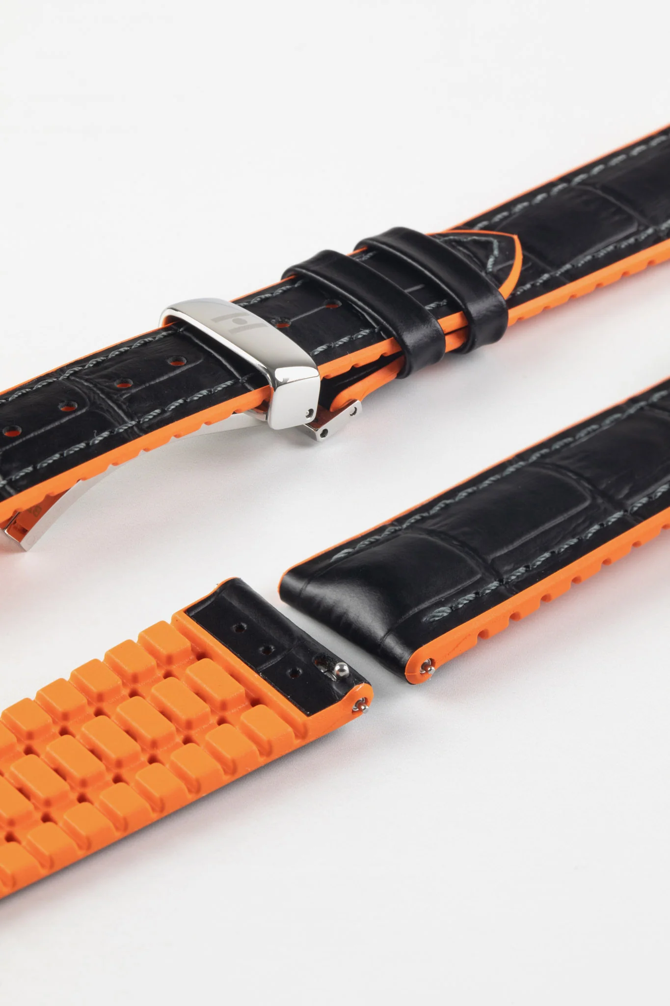 Hirsch ANDY Alligator Embossed Performance Watch Strap in BLACK /ORANGE - Image 11
