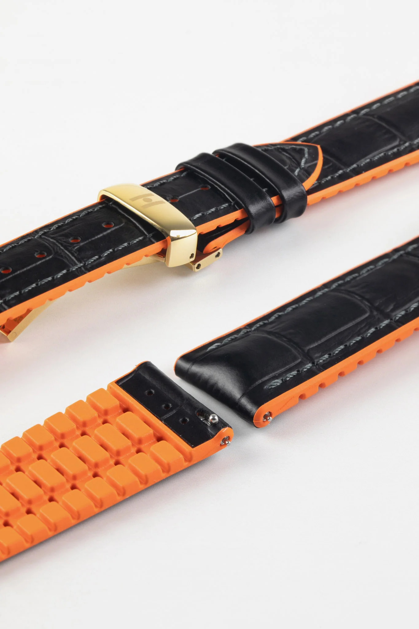 Hirsch ANDY Alligator Embossed Performance Watch Strap in BLACK /ORANGE - Image 12