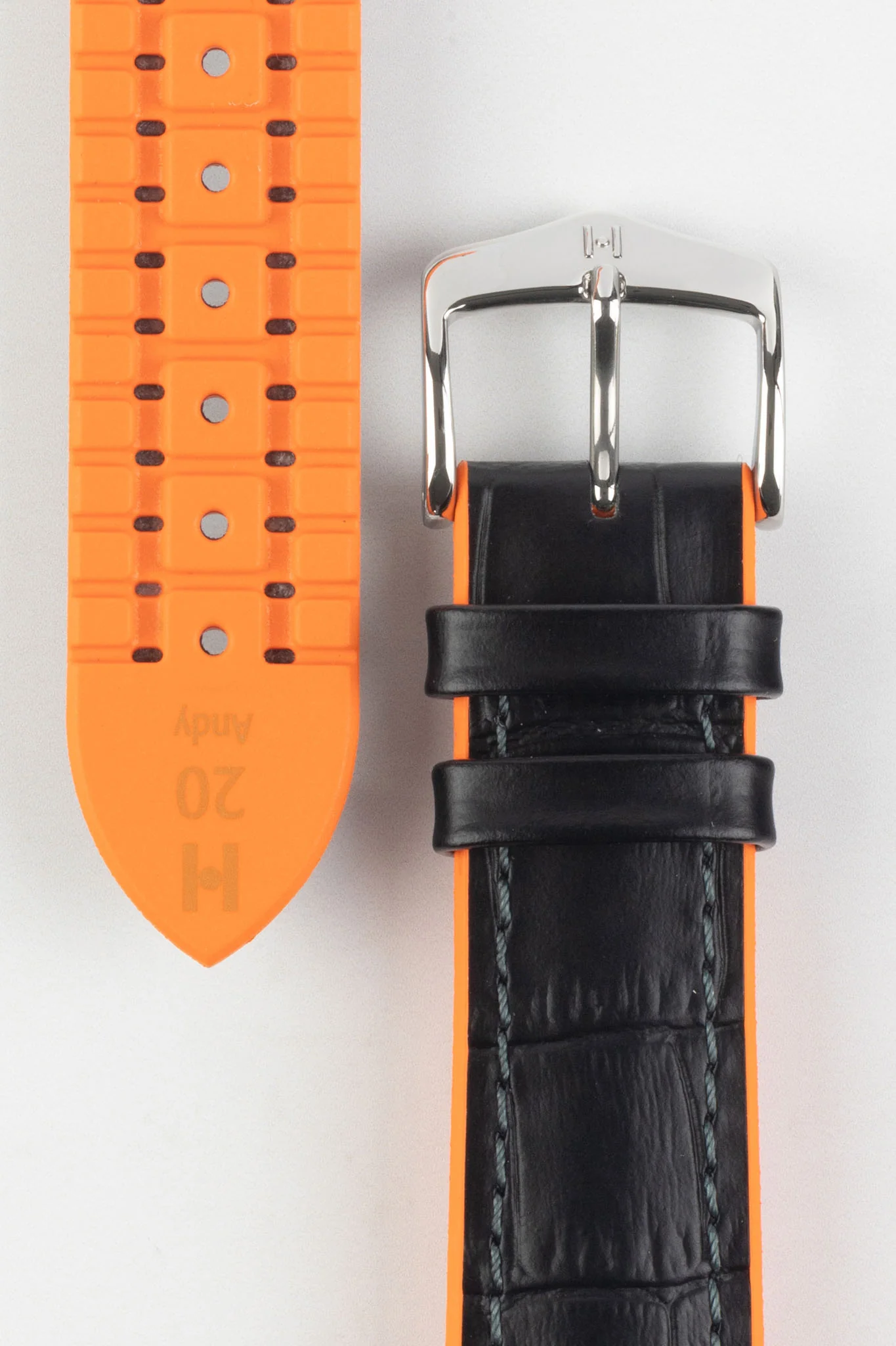 Hirsch ANDY Alligator Embossed Performance Watch Strap in BLACK /ORANGE - Image 3