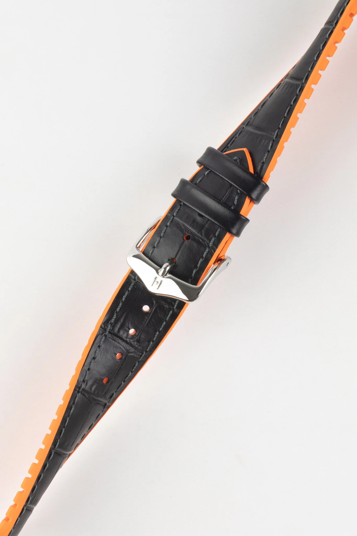 Hirsch ANDY Alligator Embossed Performance Watch Strap in BLACK /ORANGE - Image 5