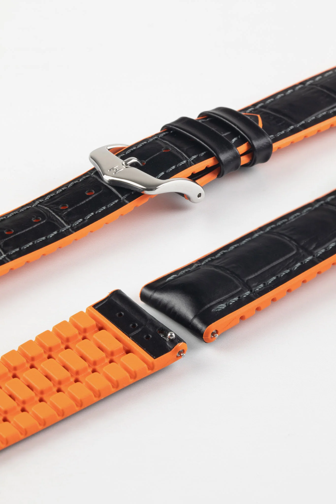 Hirsch ANDY Alligator Embossed Performance Watch Strap in BLACK /ORANGE - Image 7