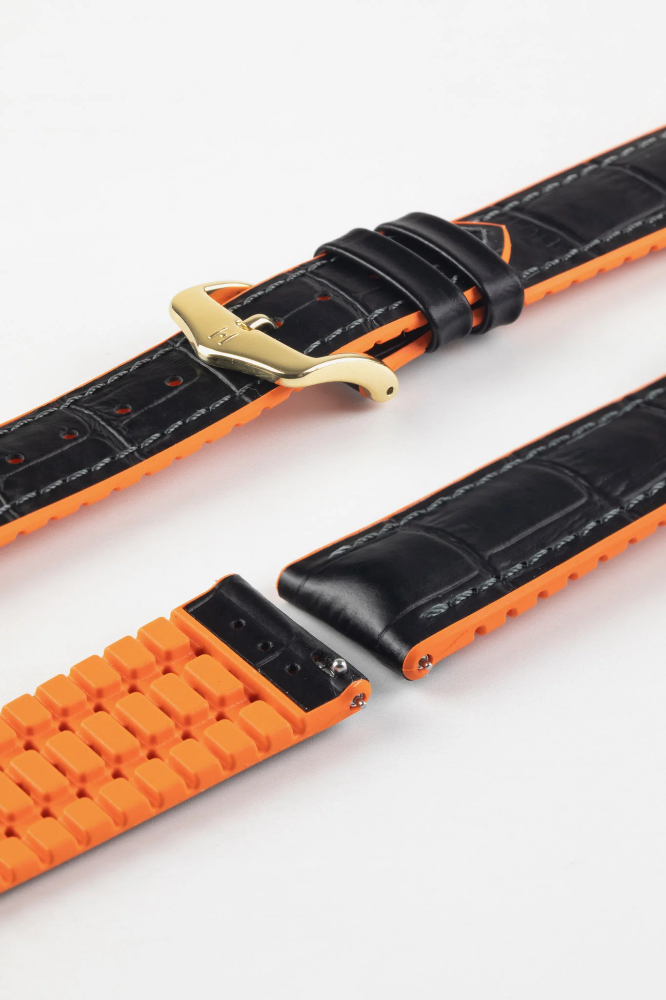 Hirsch ANDY Alligator Embossed Performance Watch Strap in BLACK /ORANGE - Image 8