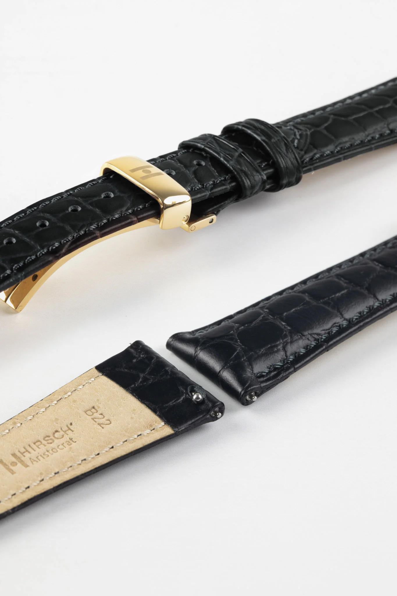 Hirsch ARISTOCRAT Croco-Embossed Leather Watch Strap in BLACK - Image 10