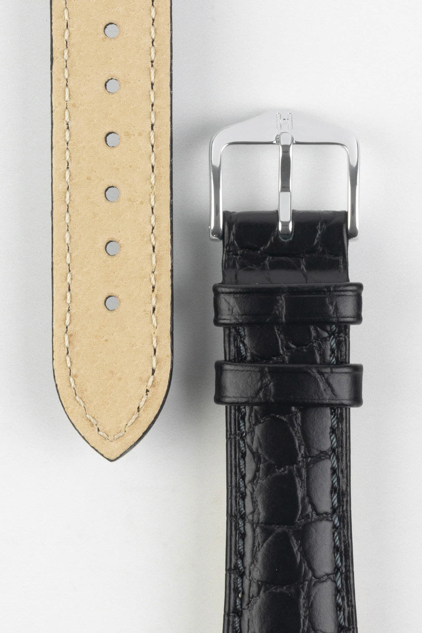 Hirsch ARISTOCRAT Croco-Embossed Leather Watch Strap in BLACK - Image 3