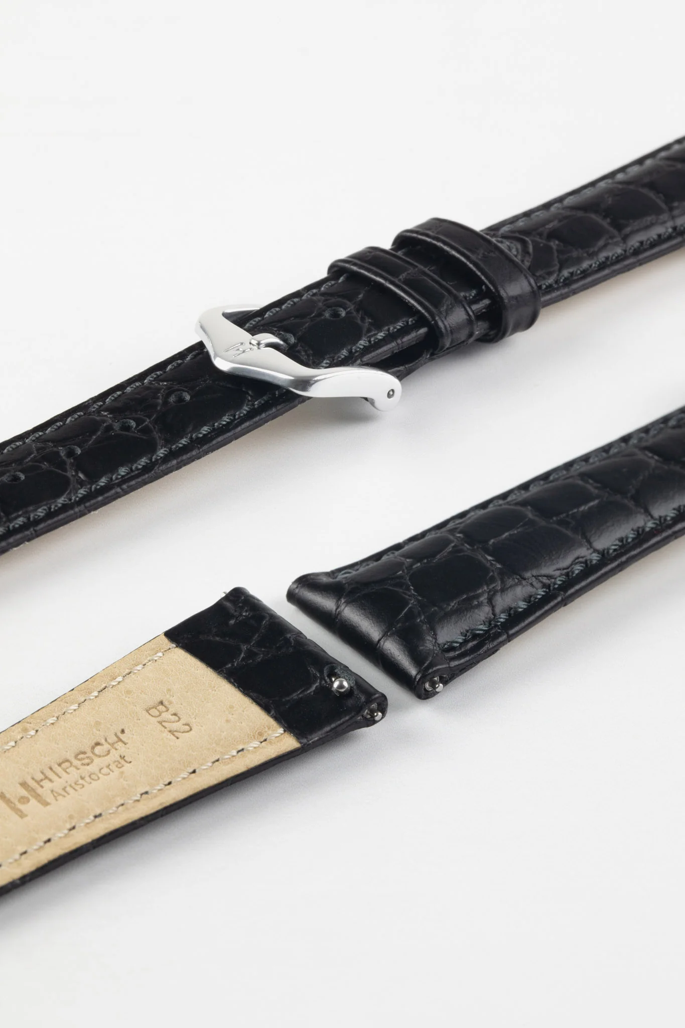 Hirsch ARISTOCRAT Croco-Embossed Leather Watch Strap in BLACK - Image 7