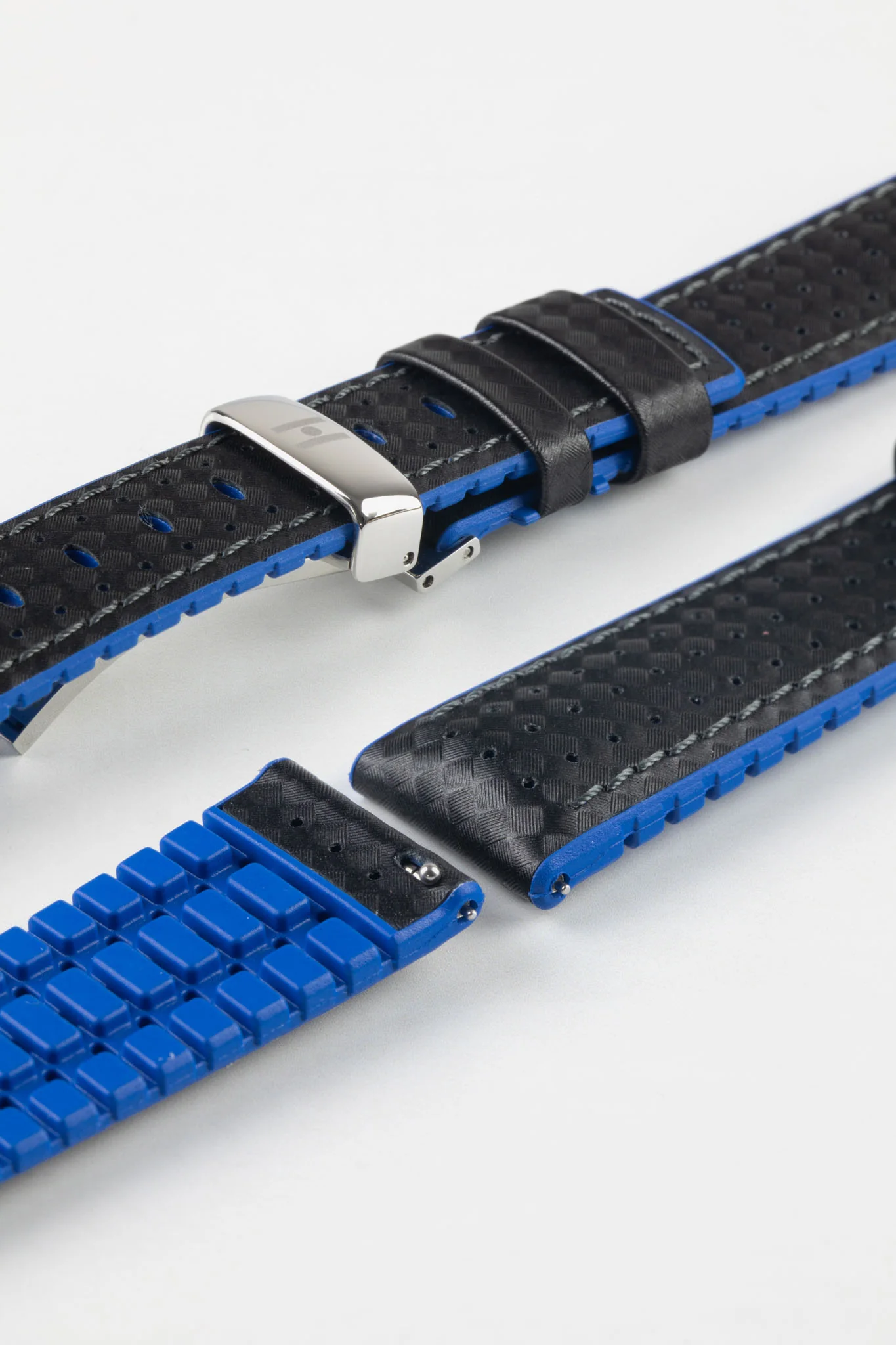 Hirsch AYRTON Carbon Embossed Performance Watch Strap in BLACK / BLUE - Image 10