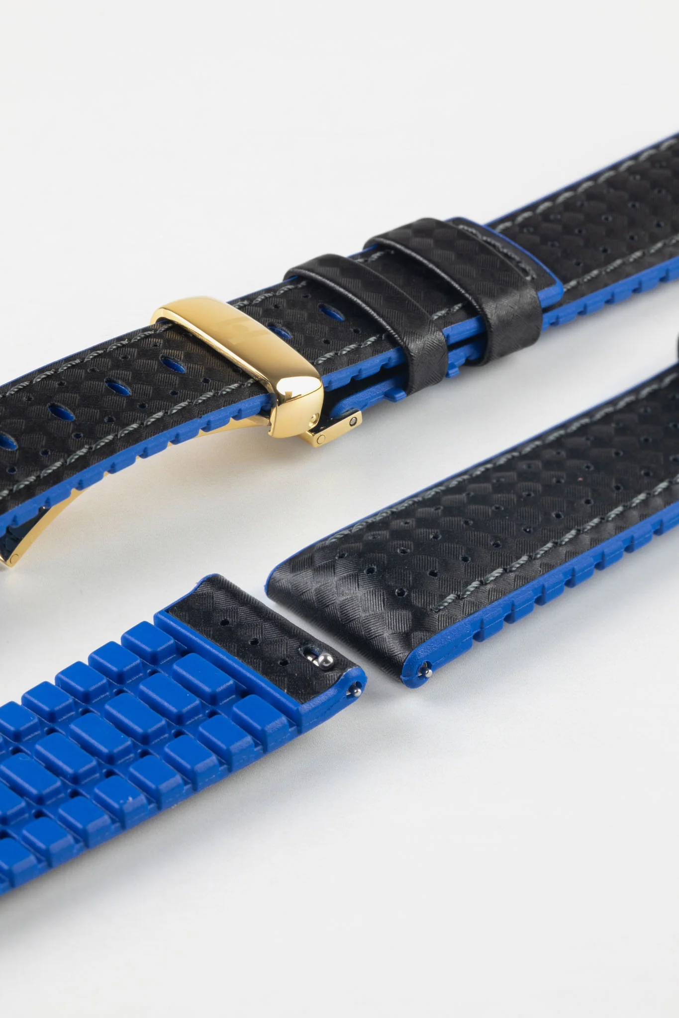 Hirsch AYRTON Carbon Embossed Performance Watch Strap in BLACK / BLUE - Image 11
