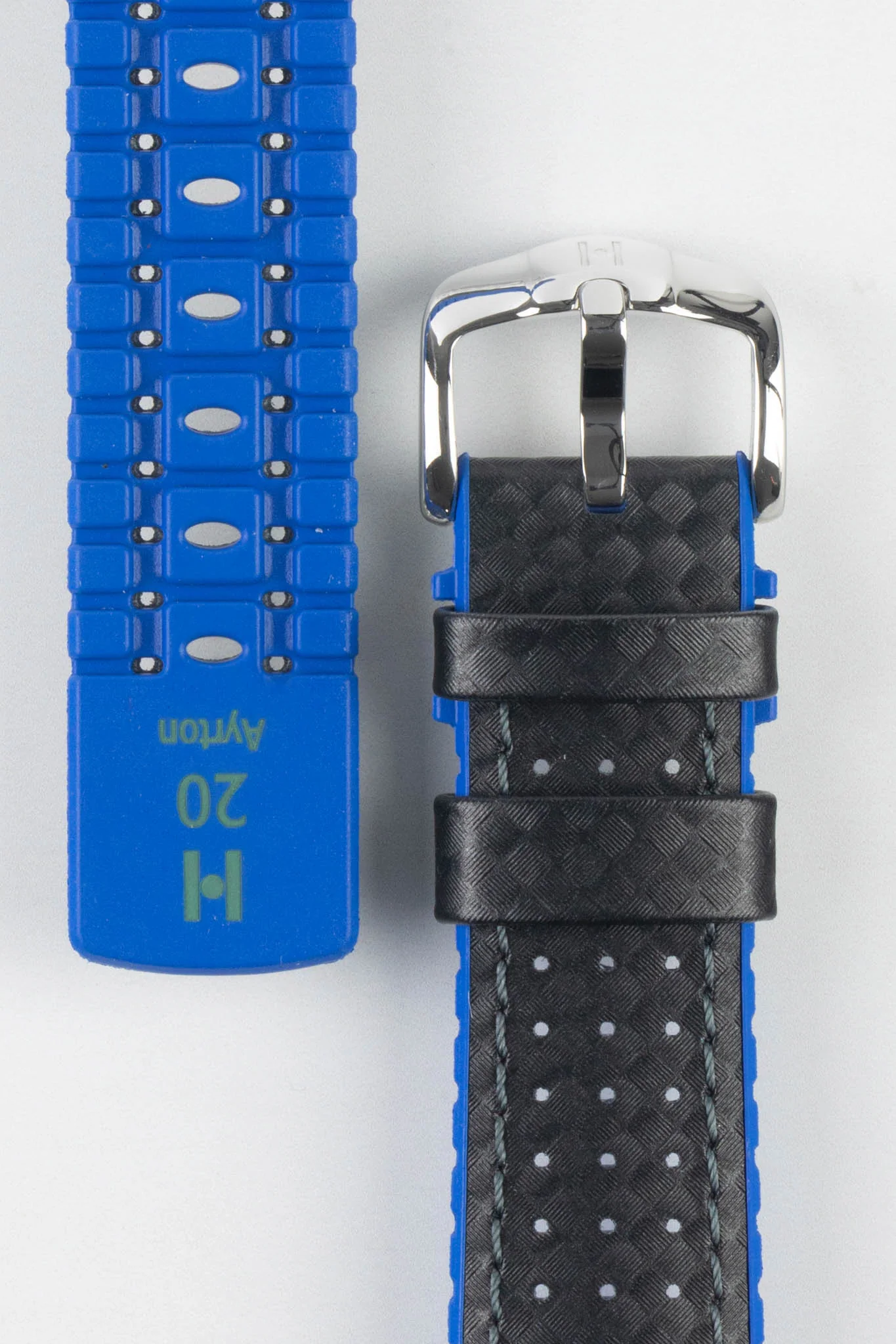 Hirsch AYRTON Carbon Embossed Performance Watch Strap in BLACK / BLUE - Image 3