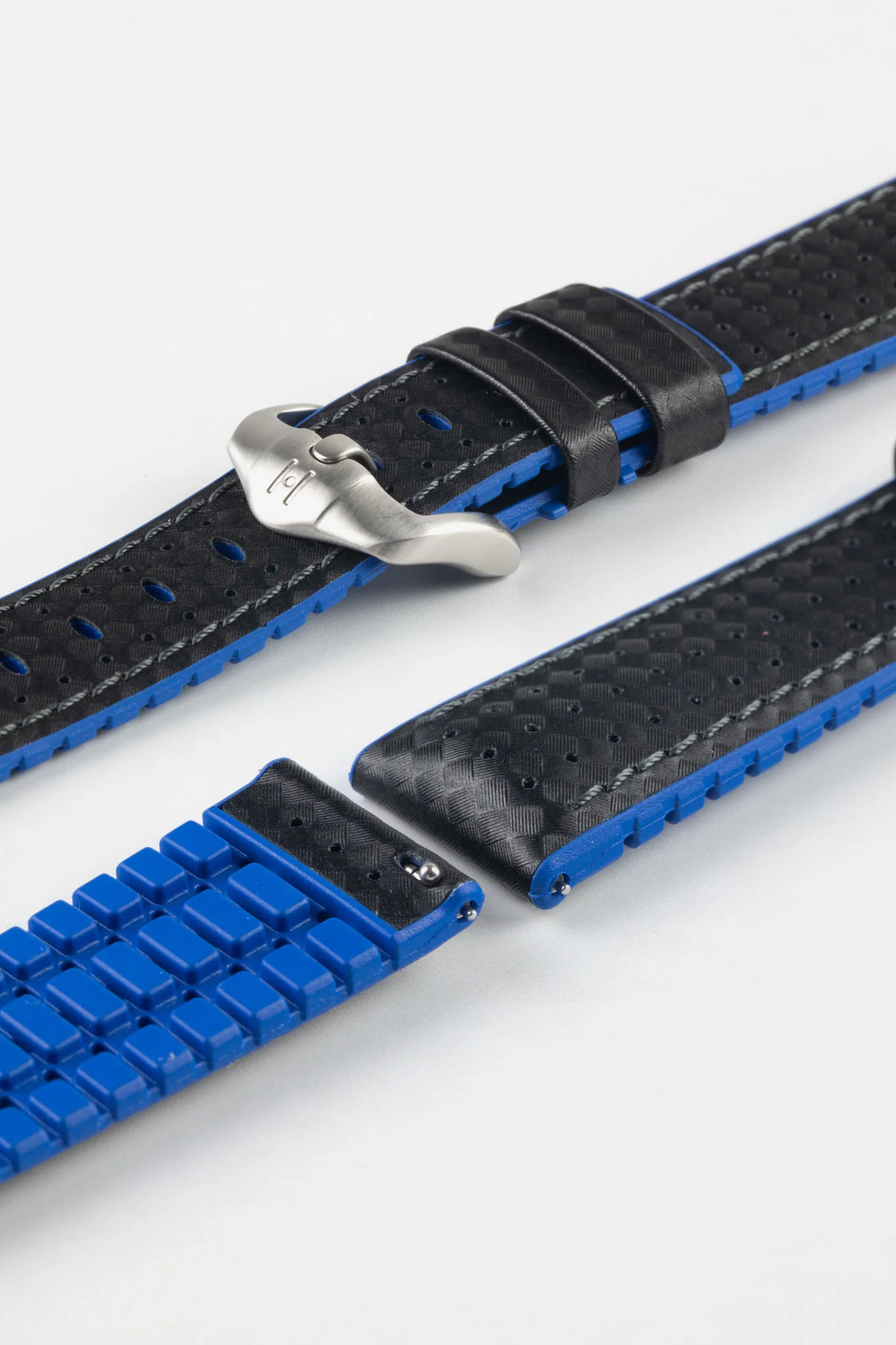 Hirsch AYRTON Carbon Embossed Performance Watch Strap in BLACK / BLUE - Image 8