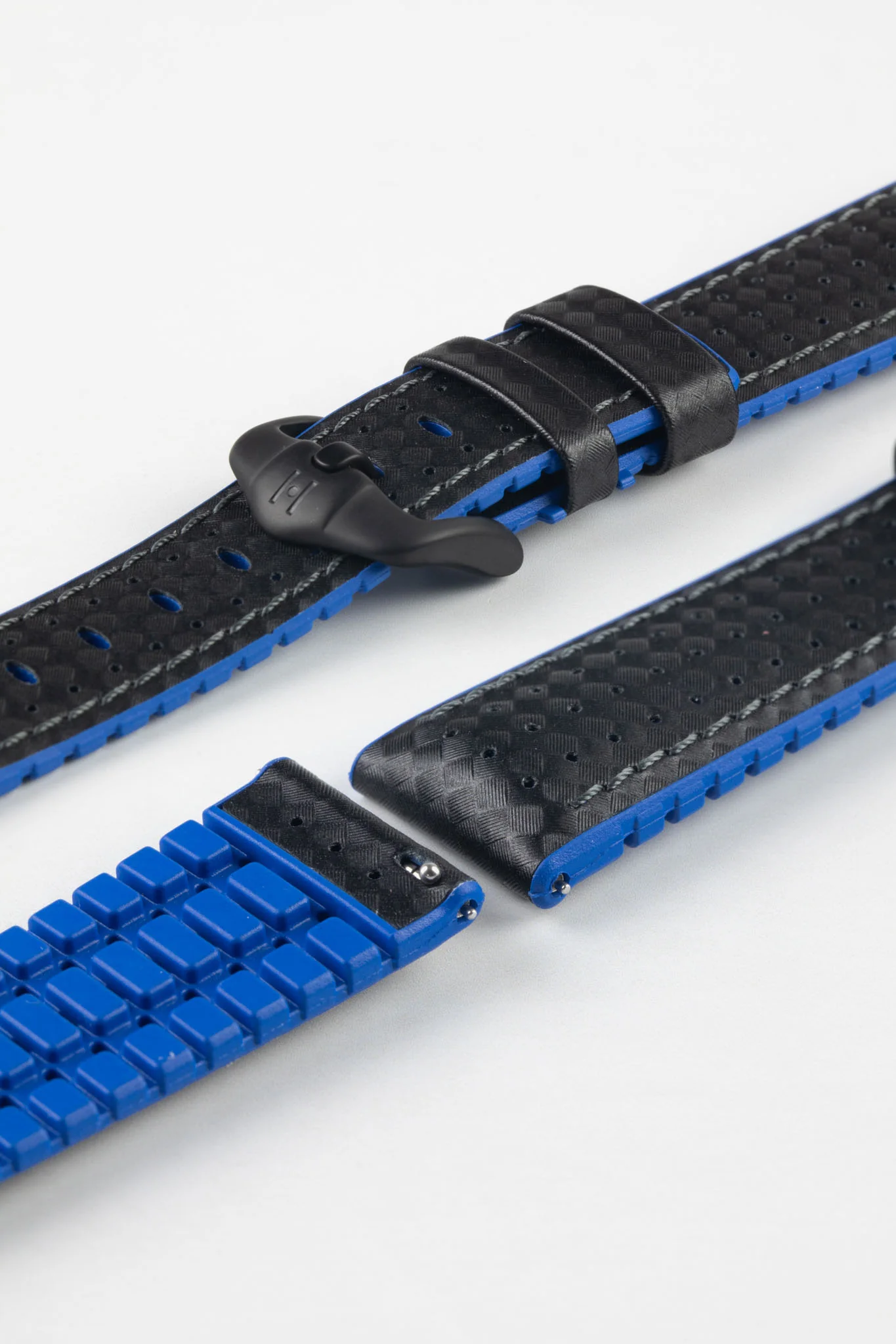 Hirsch AYRTON Carbon Embossed Performance Watch Strap in BLACK / BLUE - Image 9