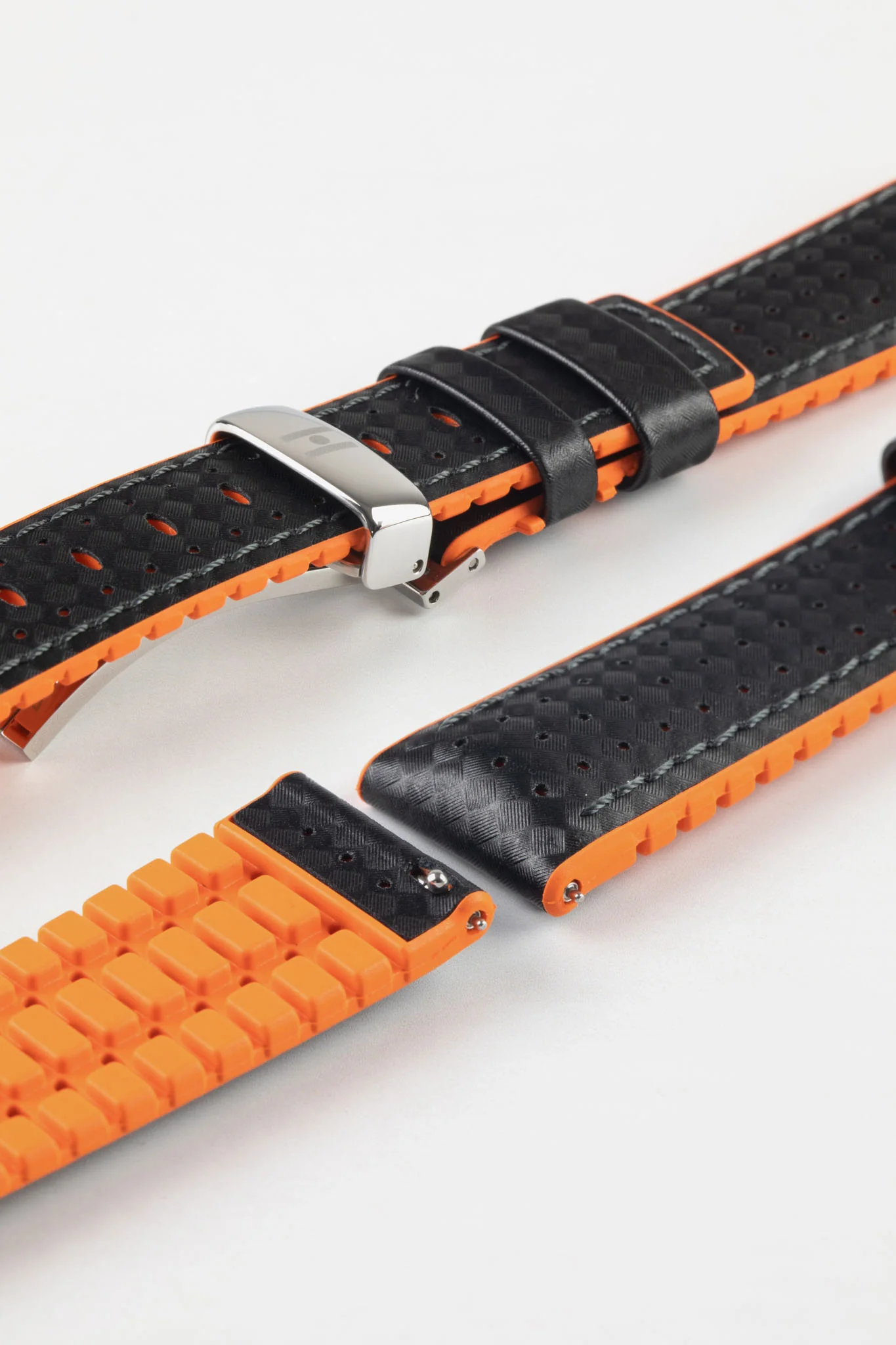 Hirsch AYRTON Carbon Embossed Performance Watch Strap in BLACK / ORANGE - Image 10