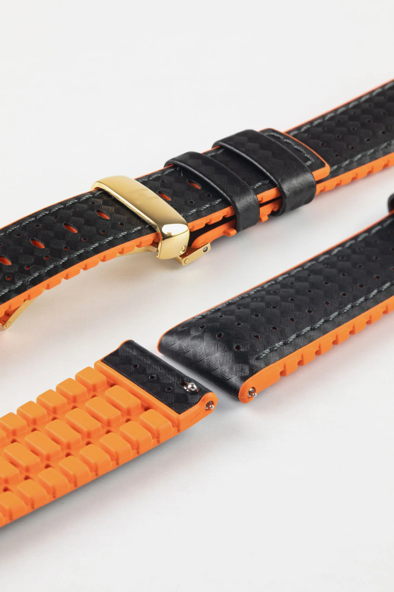 Hirsch AYRTON Carbon Embossed Performance Watch Strap in BLACK / ORANGE - Image 11