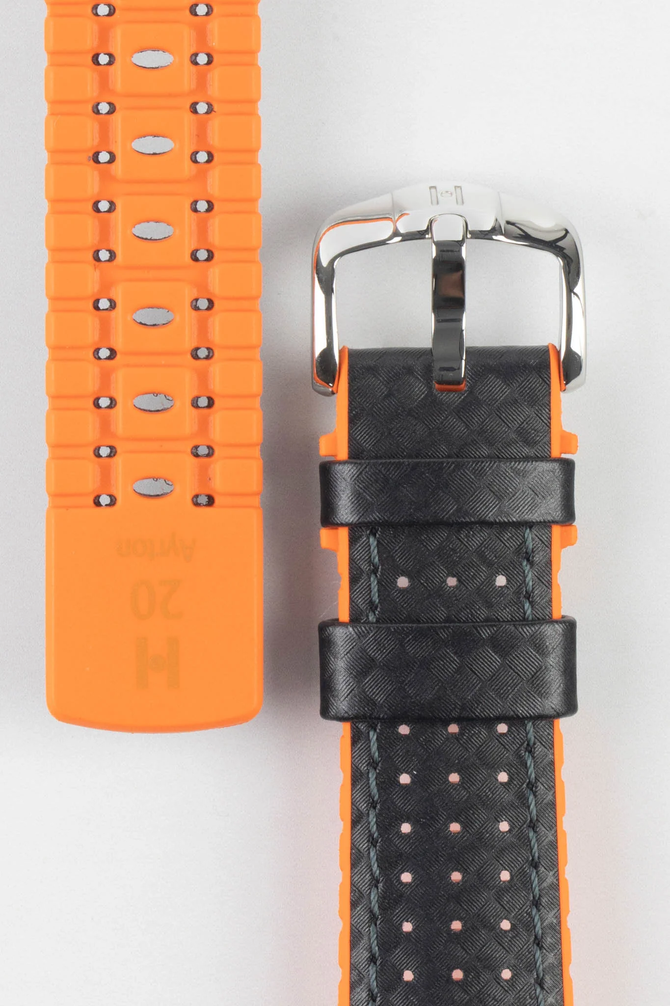 Hirsch AYRTON Carbon Embossed Performance Watch Strap in BLACK / ORANGE - Image 3