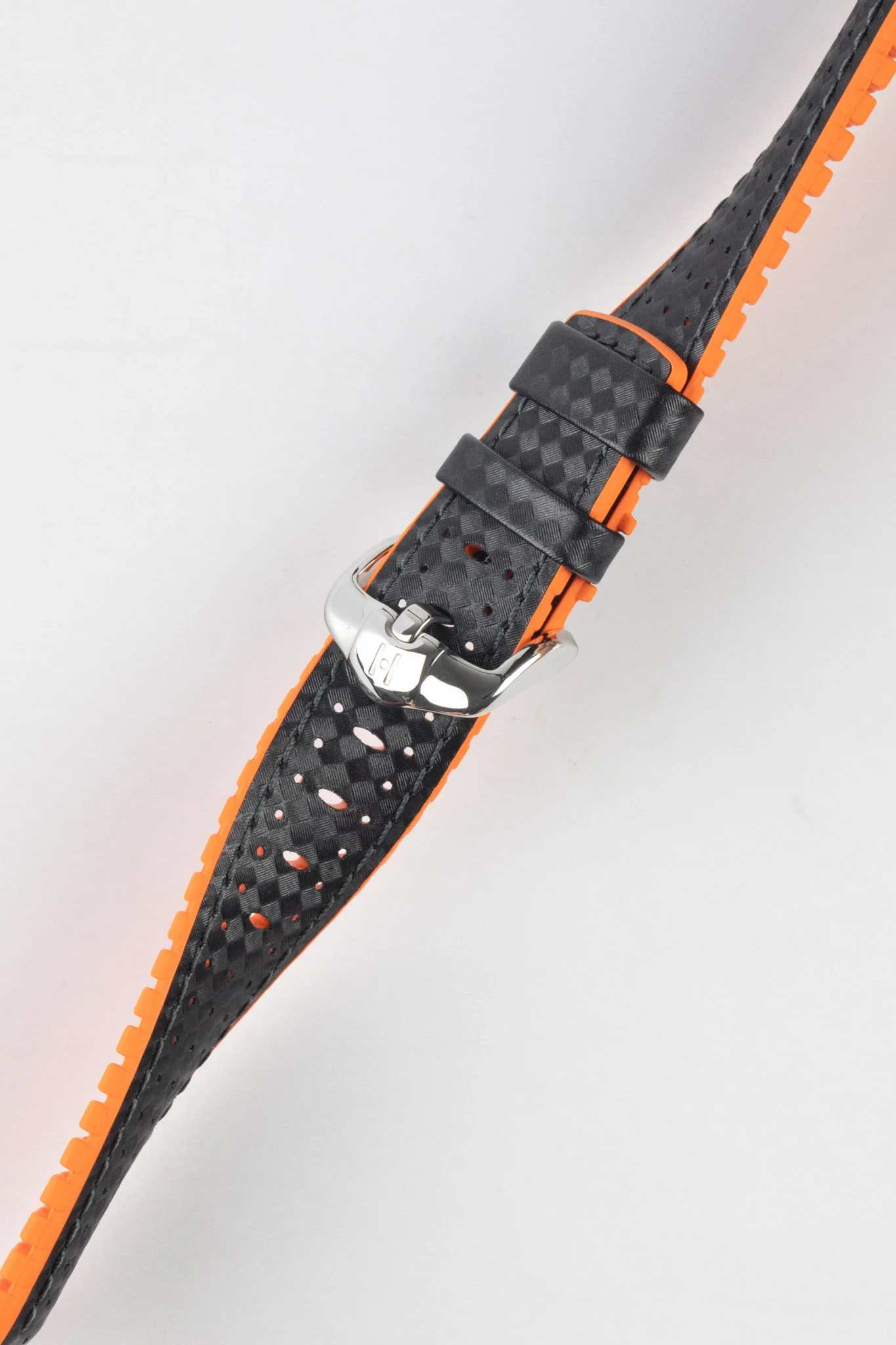 Hirsch AYRTON Carbon Embossed Performance Watch Strap in BLACK / ORANGE - Image 5