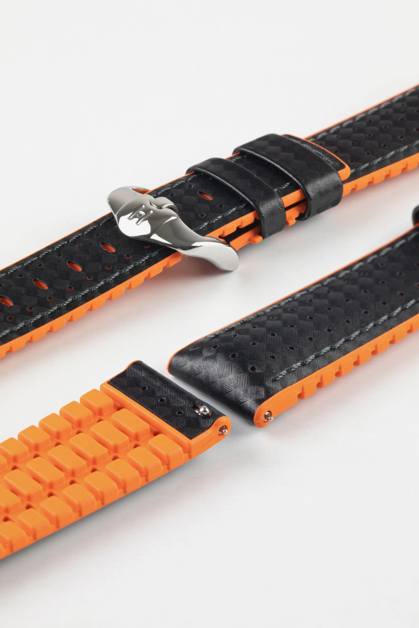 Hirsch AYRTON Carbon Embossed Performance Watch Strap in BLACK / ORANGE - Image 7
