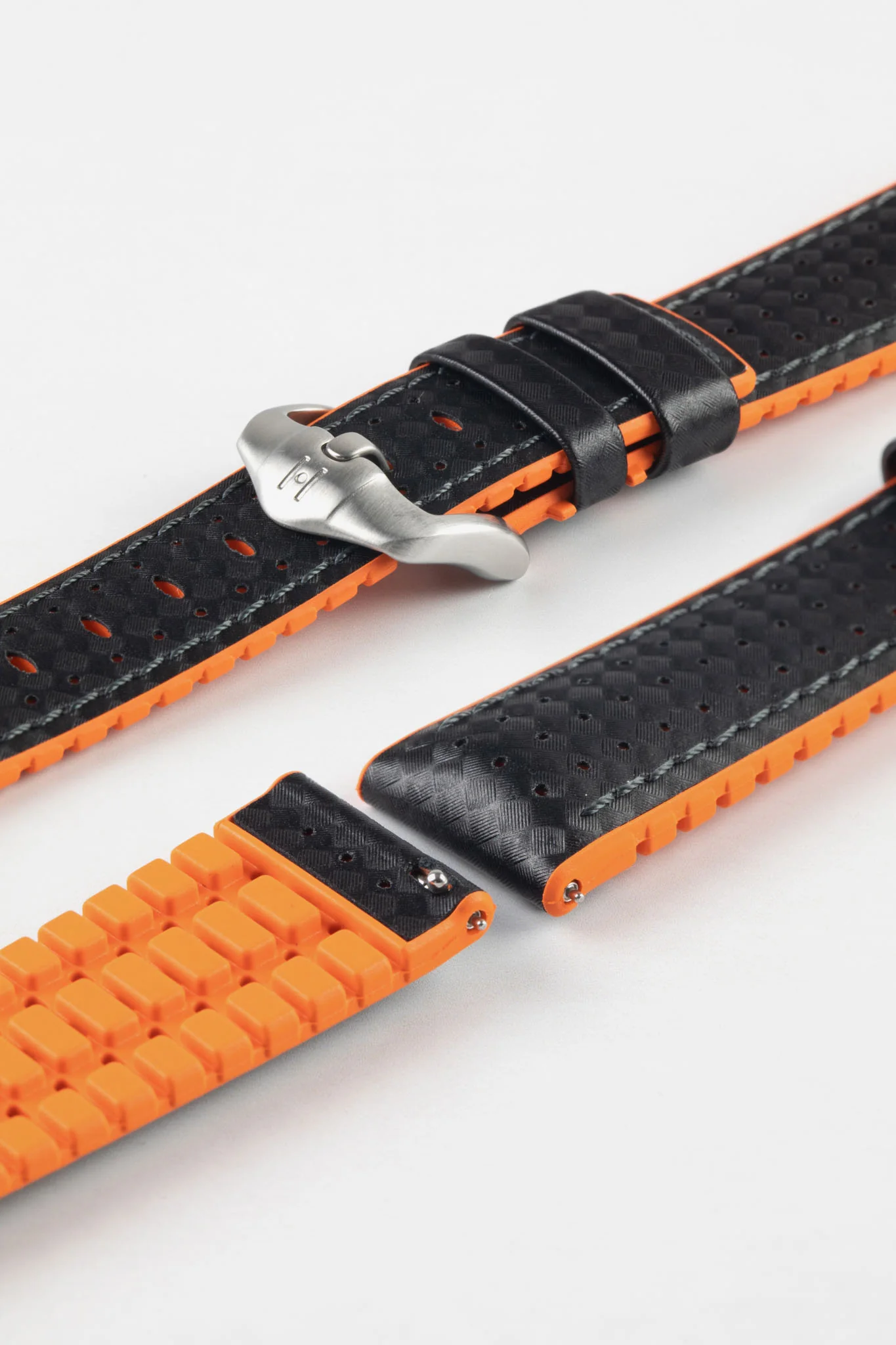 Hirsch AYRTON Carbon Embossed Performance Watch Strap in BLACK / ORANGE - Image 8