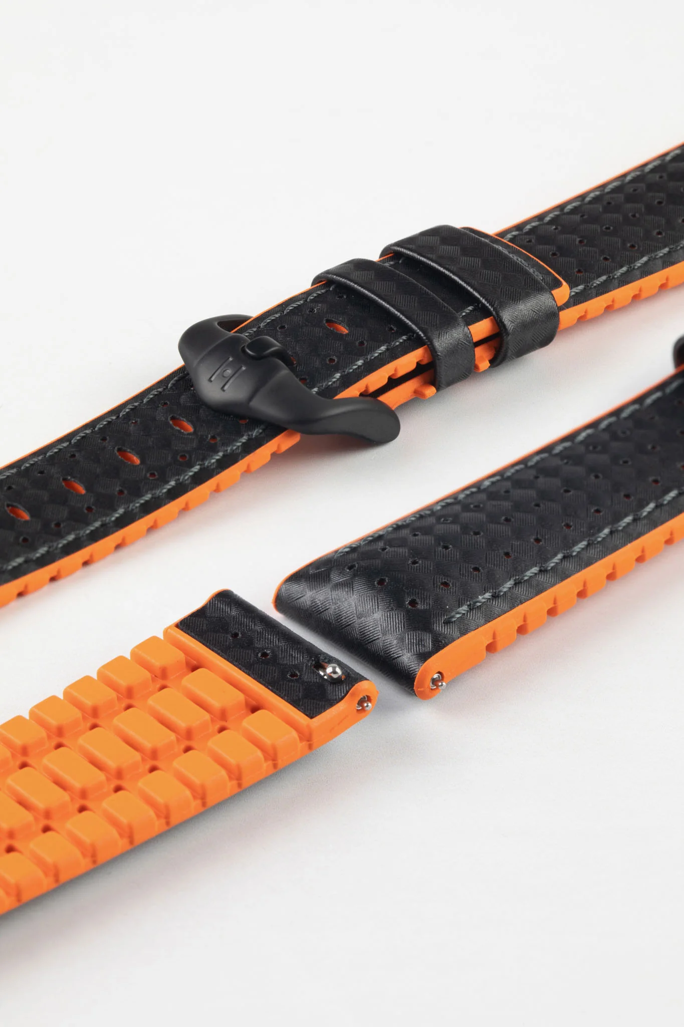 Hirsch AYRTON Carbon Embossed Performance Watch Strap in BLACK / ORANGE - Image 9