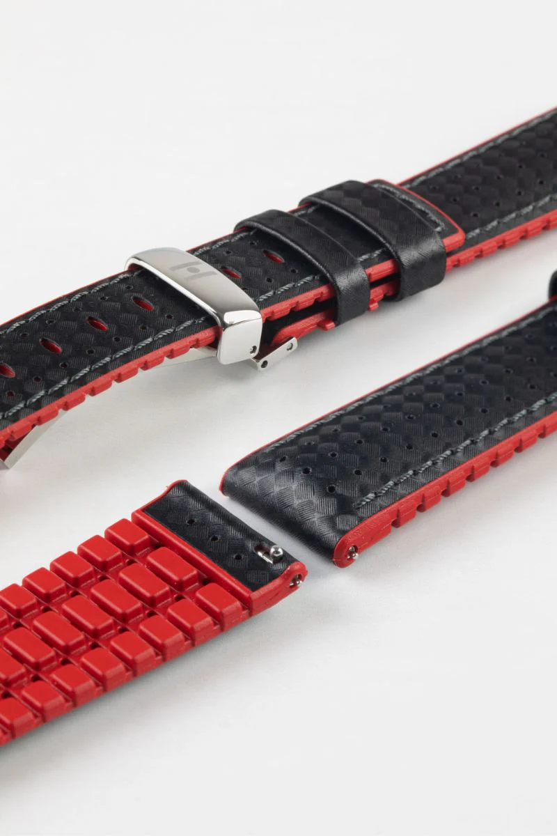 Hirsch AYRTON Carbon Embossed Performance Watch Strap in BLACK / RED - Image 10
