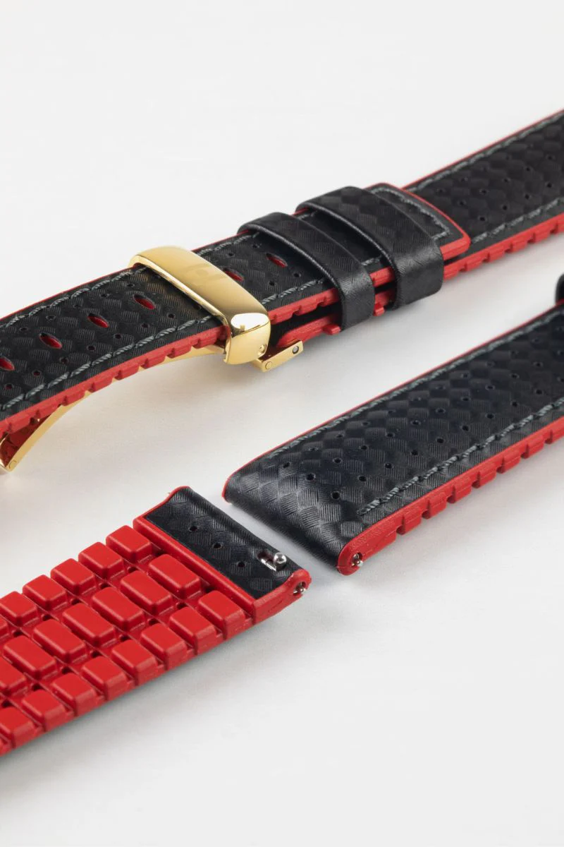 Hirsch AYRTON Carbon Embossed Performance Watch Strap in BLACK / RED - Image 11