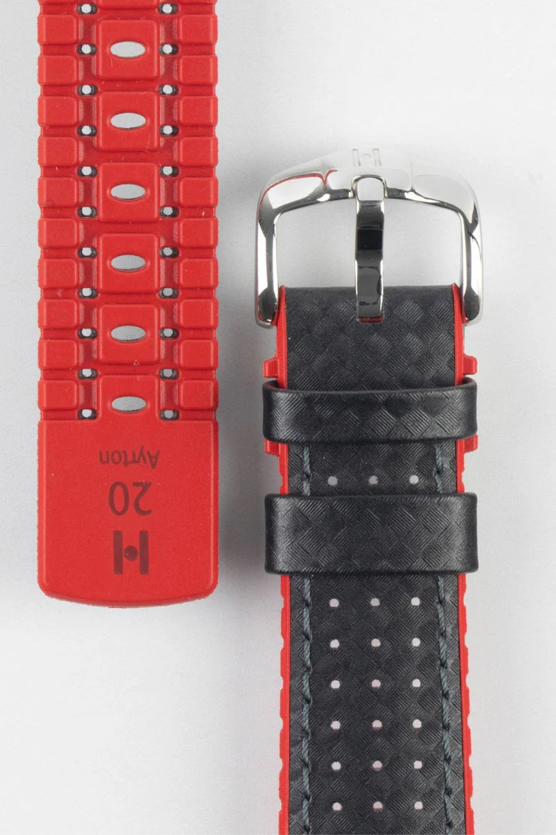 Hirsch AYRTON Carbon Embossed Performance Watch Strap in BLACK / RED - Image 3