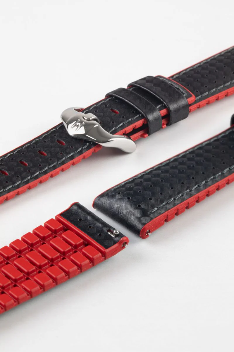 Hirsch AYRTON Carbon Embossed Performance Watch Strap in BLACK / RED - Image 7