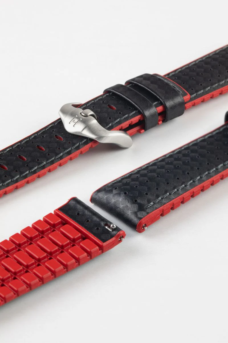 Hirsch AYRTON Carbon Embossed Performance Watch Strap in BLACK / RED - Image 8