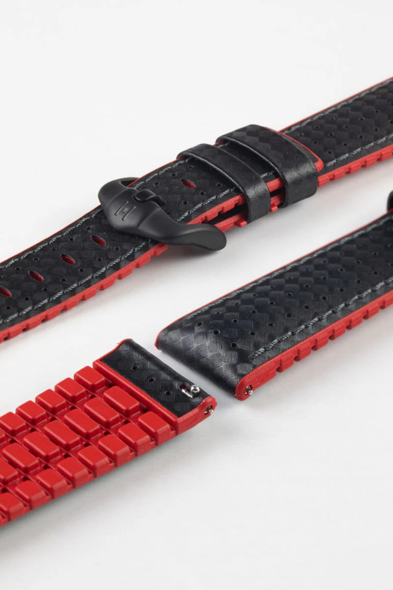 Hirsch AYRTON Carbon Embossed Performance Watch Strap in BLACK / RED - Image 9