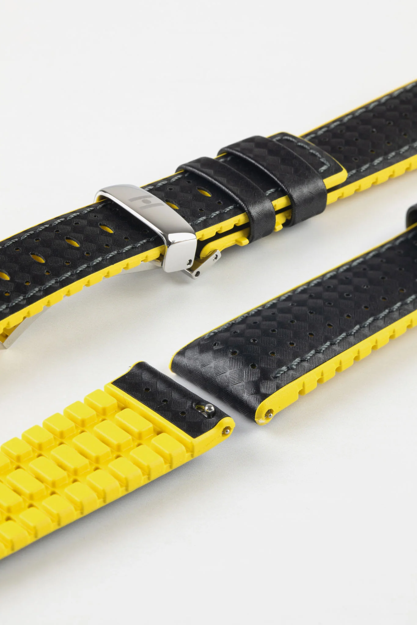 Hirsch AYRTON Carbon Embossed Performance Watch Strap in BLACK / YELLOW - Image 10
