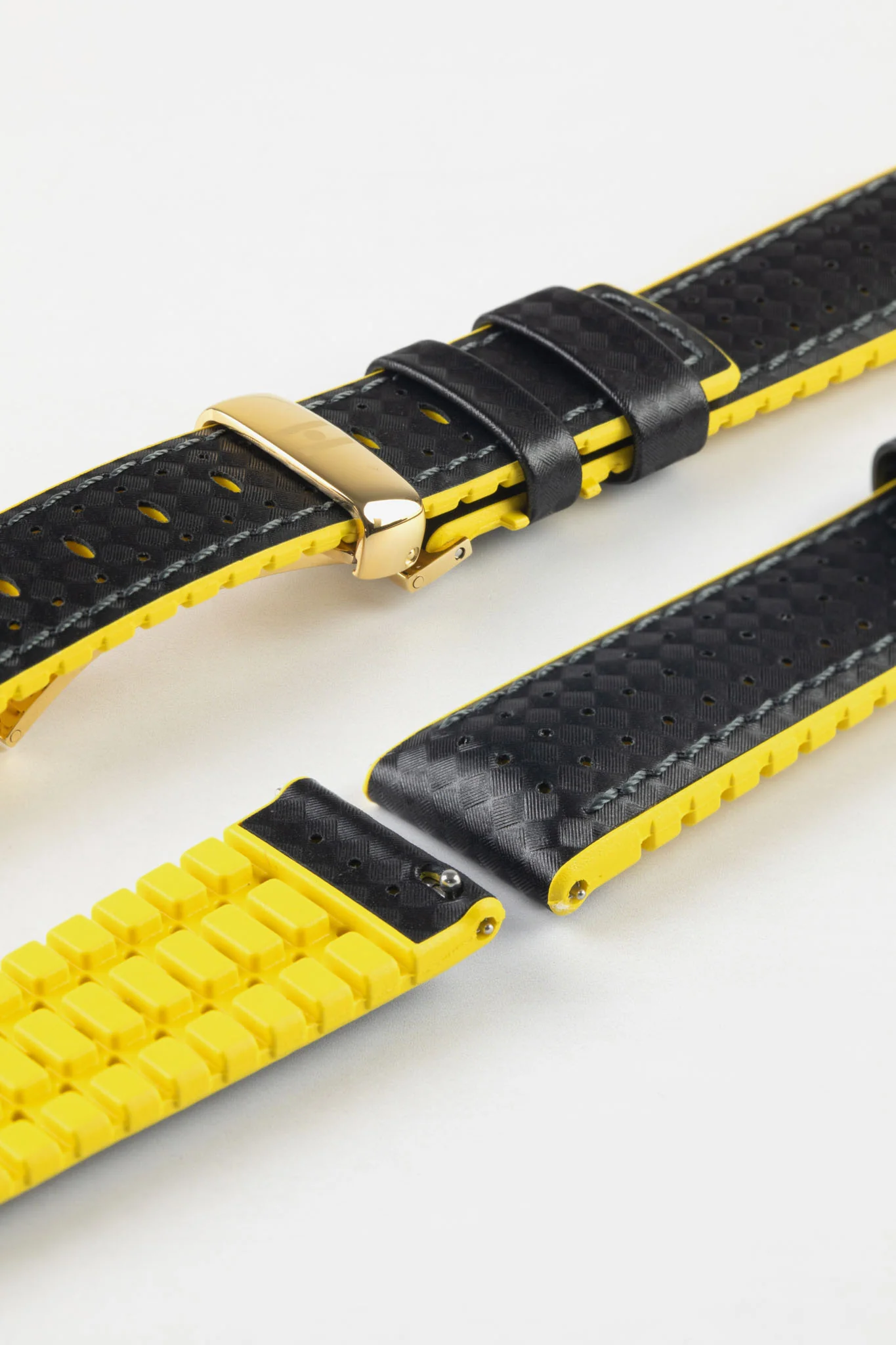 Hirsch AYRTON Carbon Embossed Performance Watch Strap in BLACK / YELLOW - Image 11