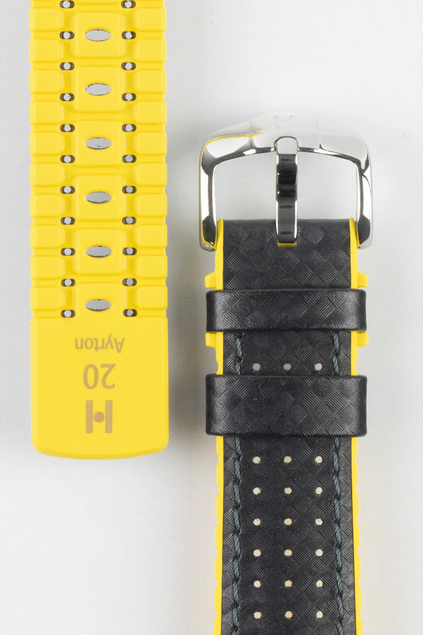 Hirsch AYRTON Carbon Embossed Performance Watch Strap in BLACK / YELLOW - Image 3