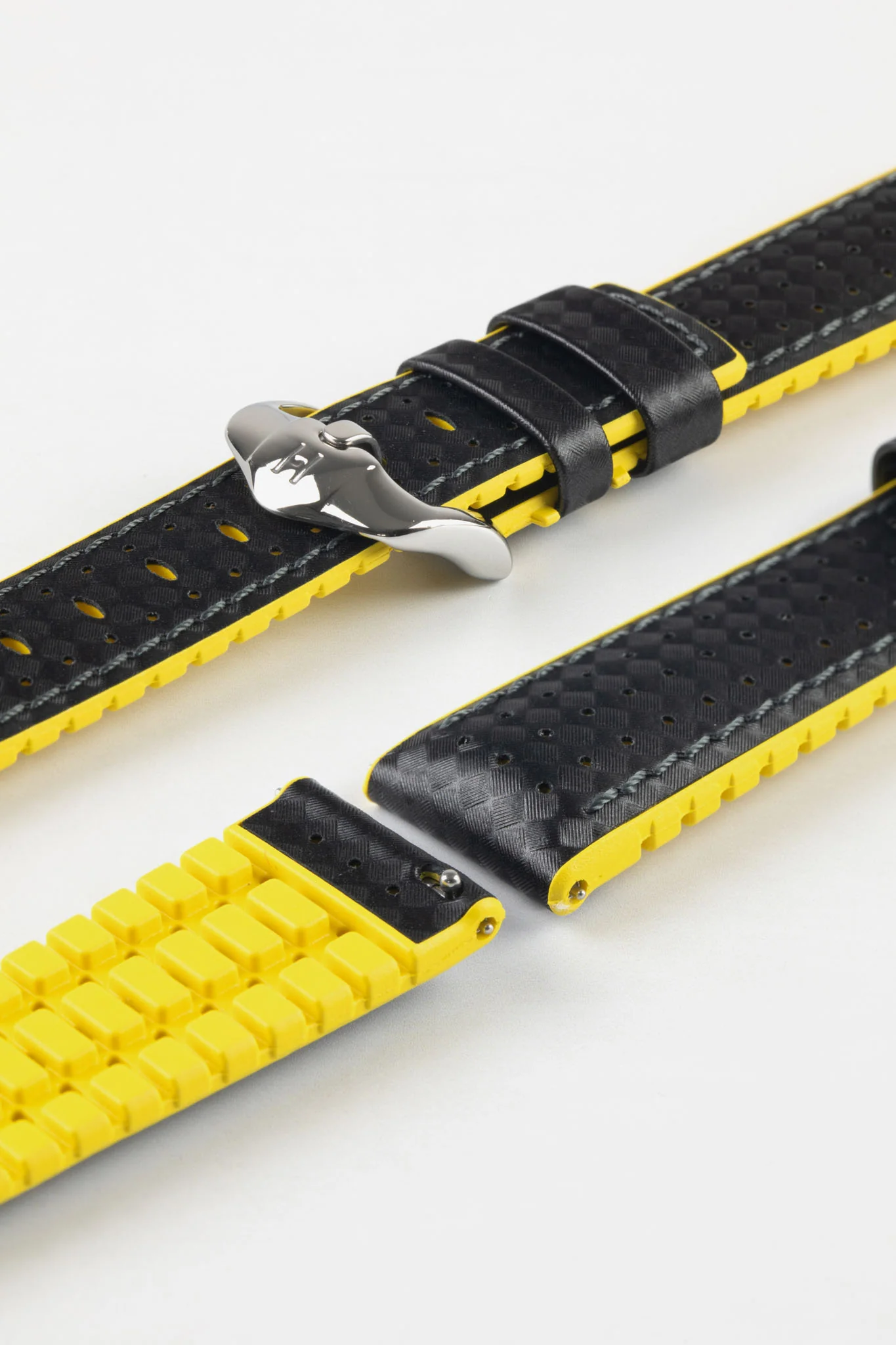 Hirsch AYRTON Carbon Embossed Performance Watch Strap in BLACK / YELLOW - Image 7