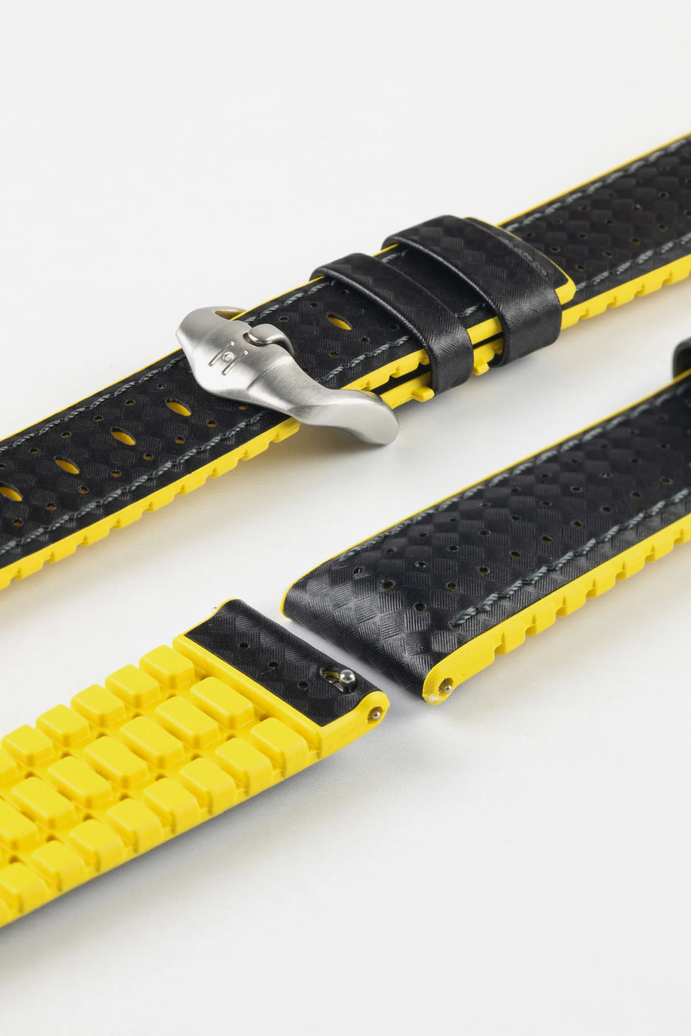 Hirsch AYRTON Carbon Embossed Performance Watch Strap in BLACK / YELLOW - Image 8