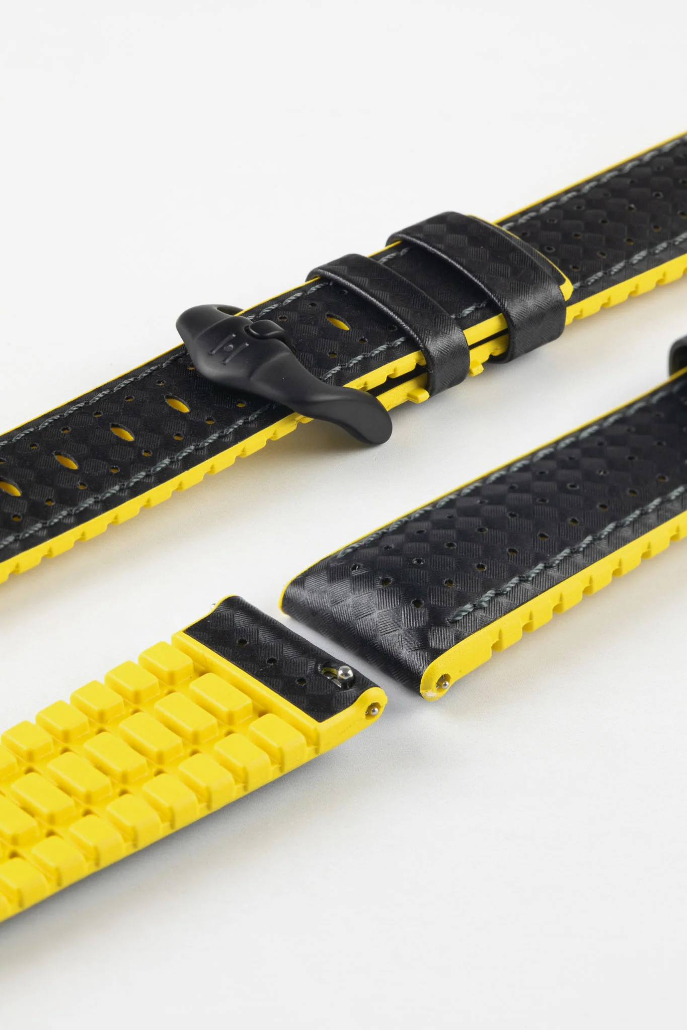 Hirsch AYRTON Carbon Embossed Performance Watch Strap in BLACK / YELLOW - Image 9