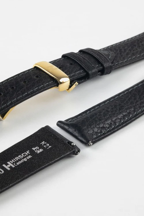 Hirsch CAMELGRAIN No Allergy Leather Watch Strap in BLACK - Image 10