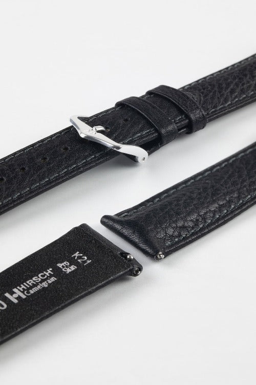 Hirsch CAMELGRAIN No Allergy Leather Watch Strap in BLACK - Image 7
