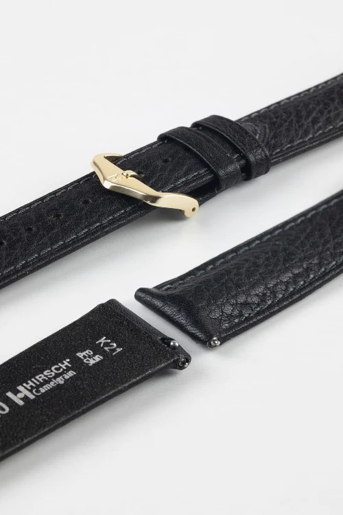Hirsch CAMELGRAIN No Allergy Leather Watch Strap in BLACK - Image 8