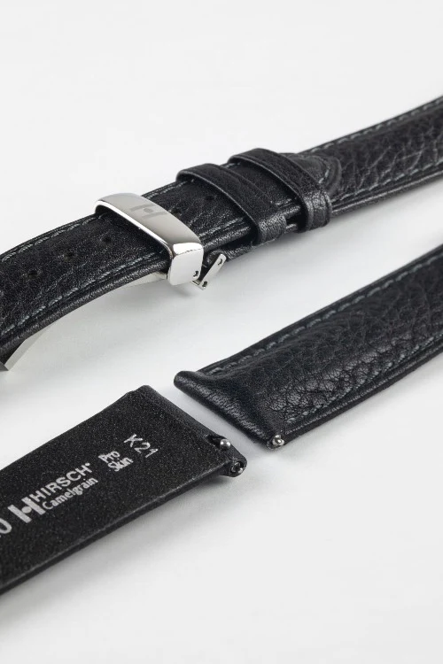 Hirsch CAMELGRAIN No Allergy Leather Watch Strap in BLACK - Image 9