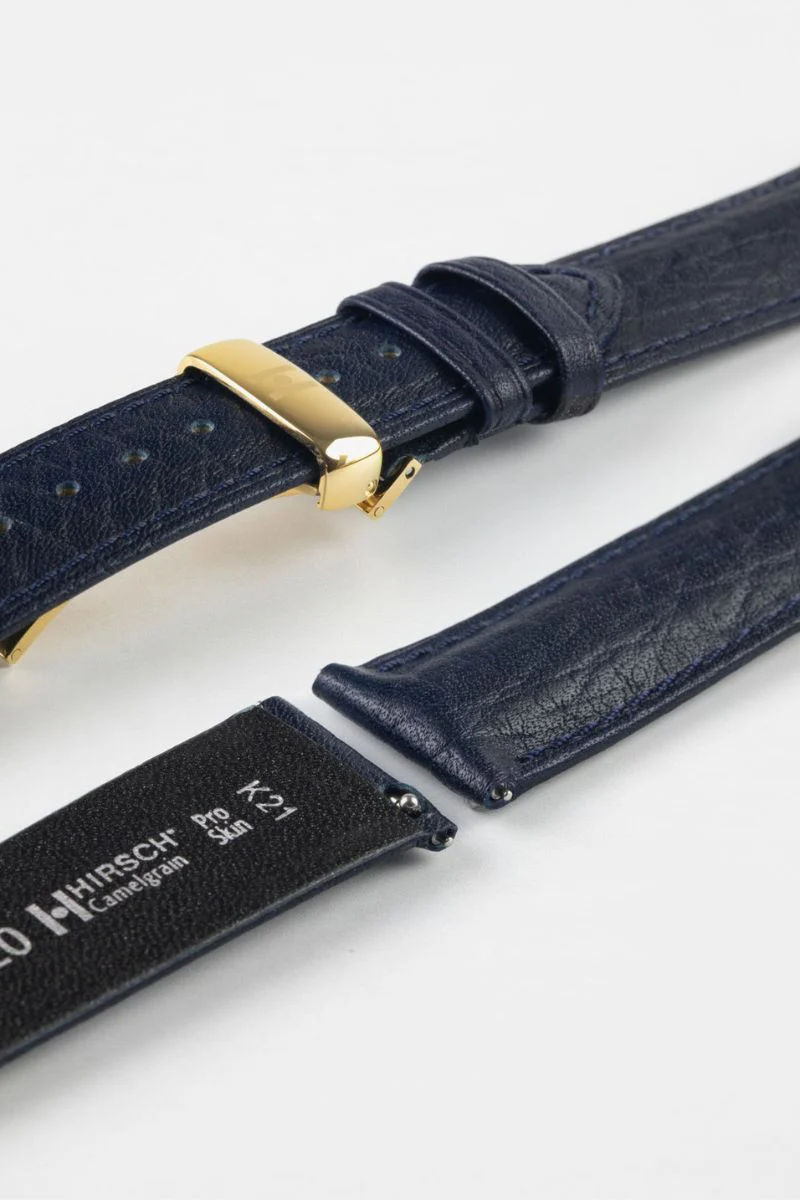 Hirsch CAMELGRAIN No Allergy Leather Watch Strap in BLUE - Image 10