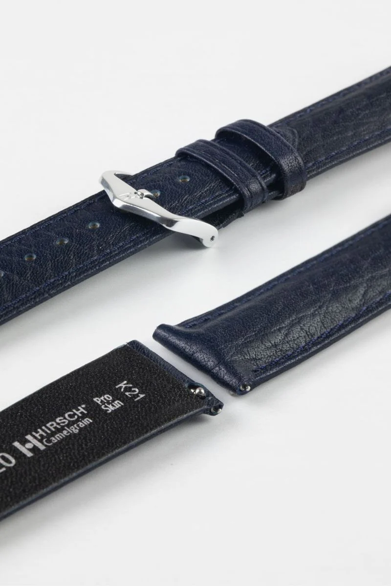 Hirsch CAMELGRAIN No Allergy Leather Watch Strap in BLUE - Image 7