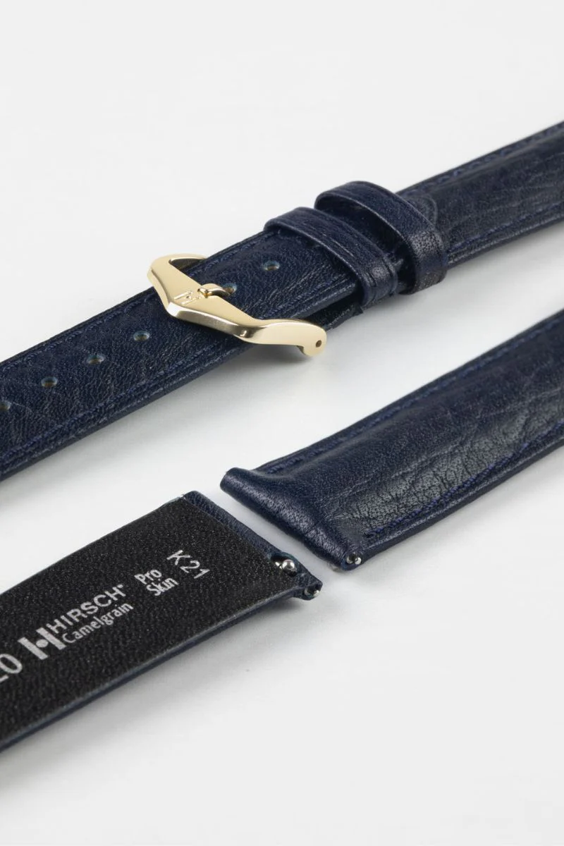 Hirsch CAMELGRAIN No Allergy Leather Watch Strap in BLUE - Image 8
