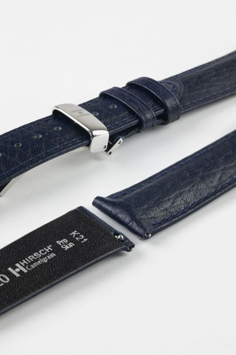 Hirsch CAMELGRAIN No Allergy Leather Watch Strap in BLUE - Image 9