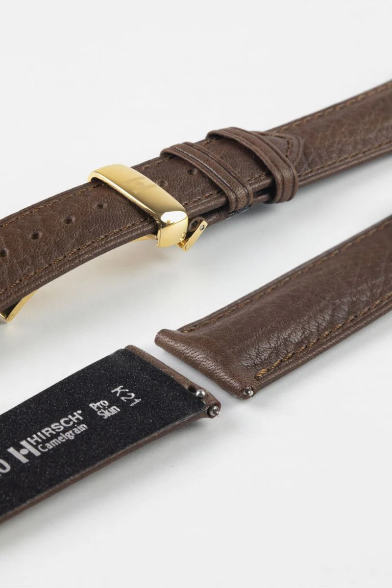 Hirsch CAMELGRAIN No Allergy Leather Watch Strap in BROWN - Image 10