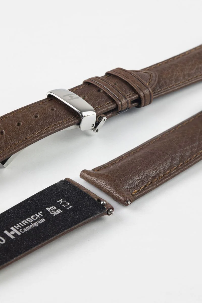 Hirsch CAMELGRAIN No Allergy Leather Watch Strap in BROWN - Image 9