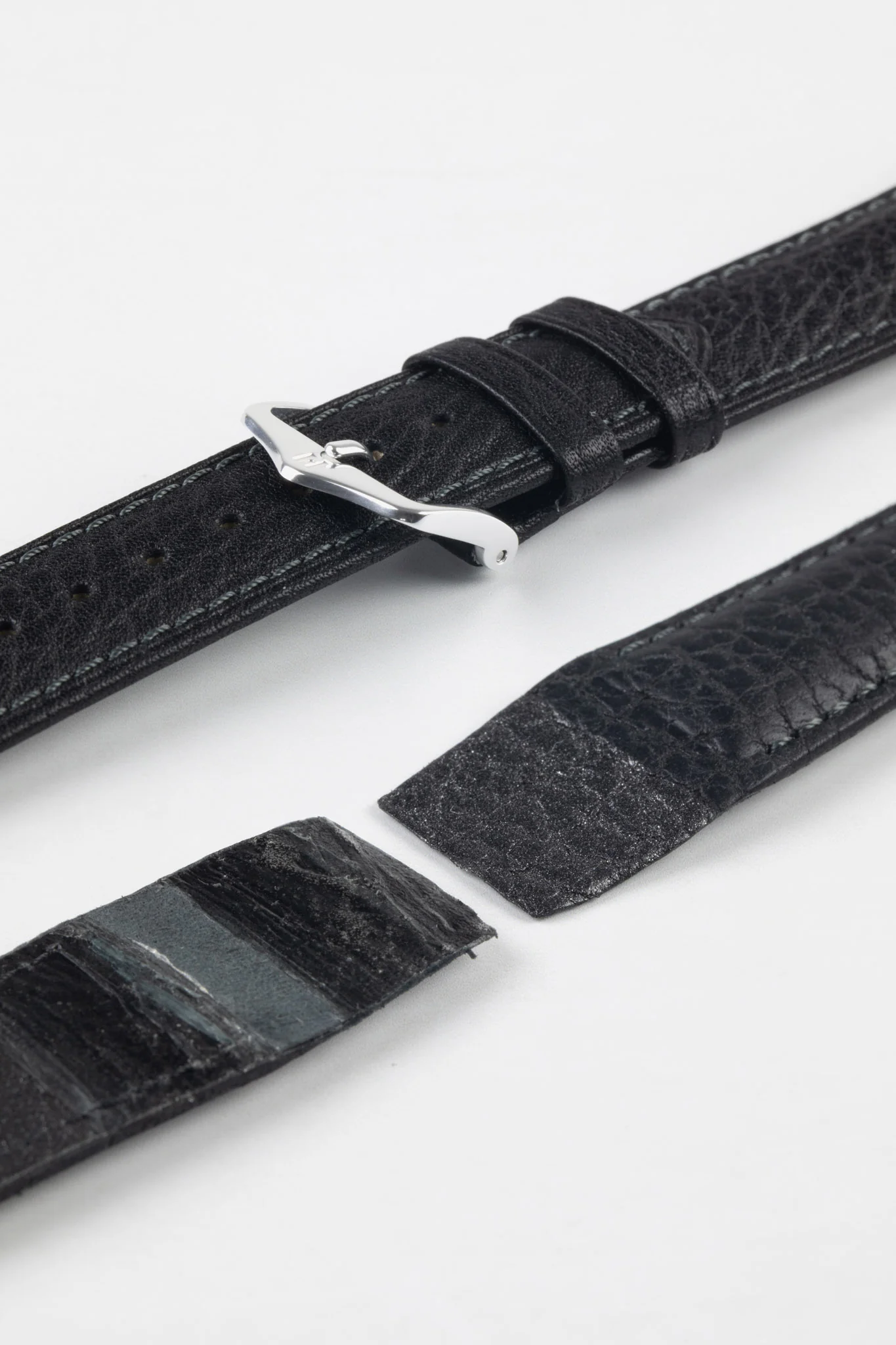 Hirsch CAMELGRAIN Open-Ended No-Allergy Leather Watch Strap in BLACK - Image 4