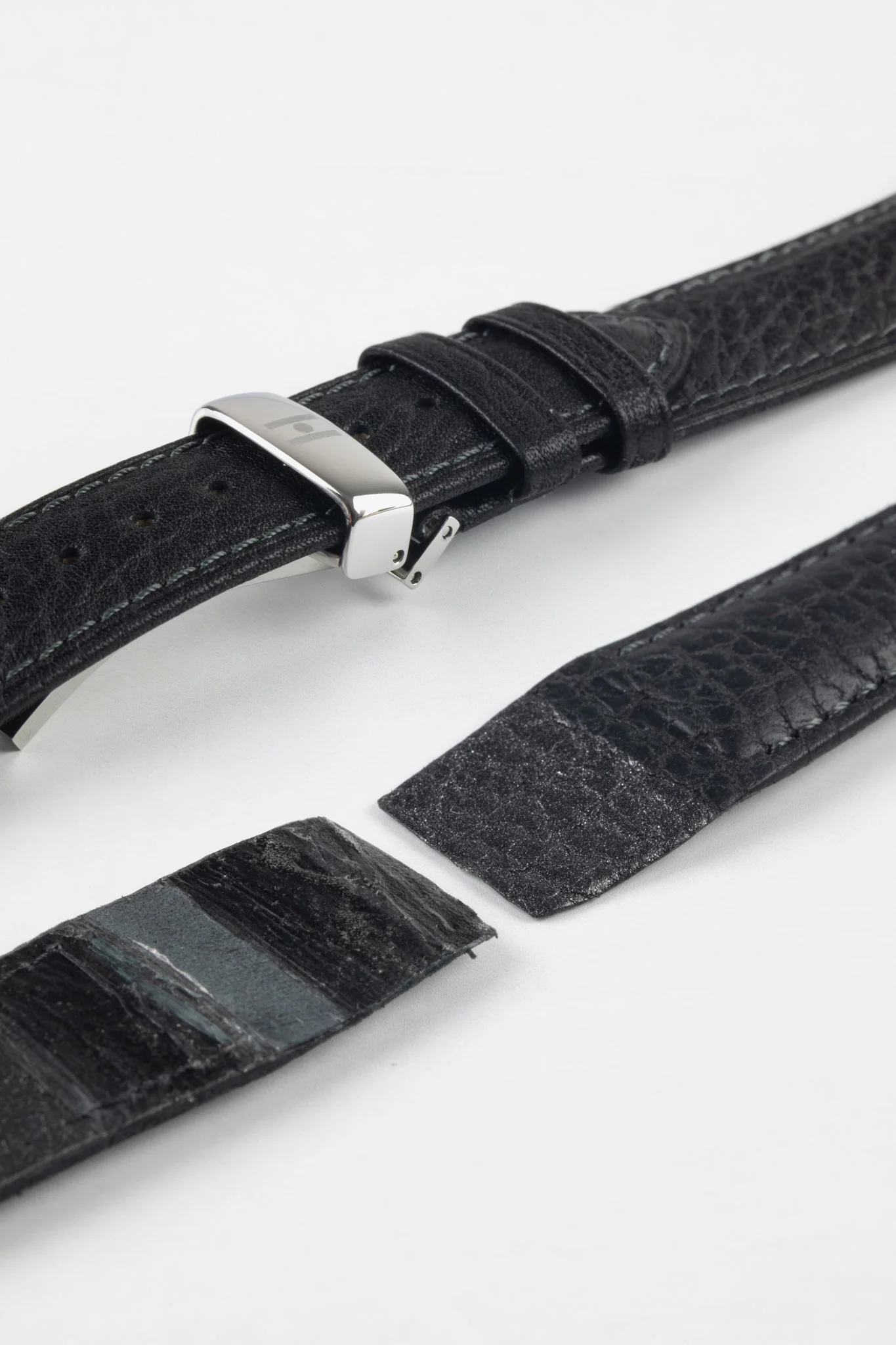 Hirsch CAMELGRAIN Open-Ended No-Allergy Leather Watch Strap in BLACK - Image 6