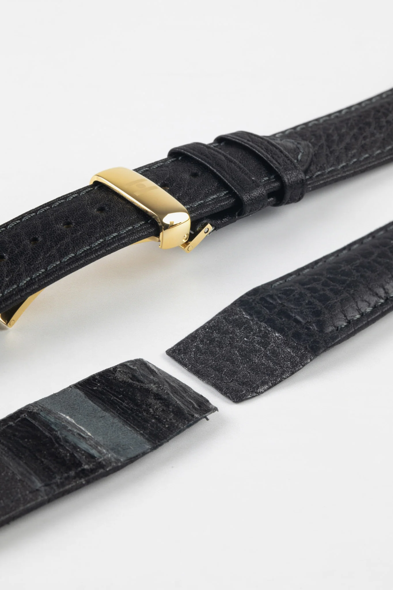 Hirsch CAMELGRAIN Open-Ended No-Allergy Leather Watch Strap in BLACK - Image 7
