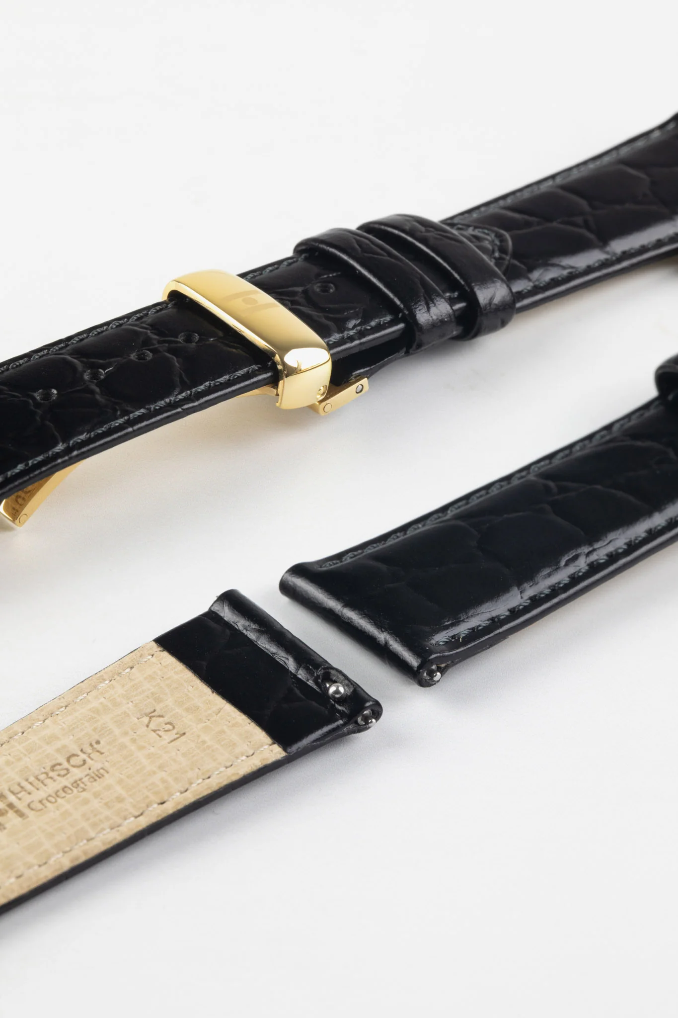 Hirsch CROCOGRAIN Crocodile Embossed Leather Watch Strap in BLACK - Image 10