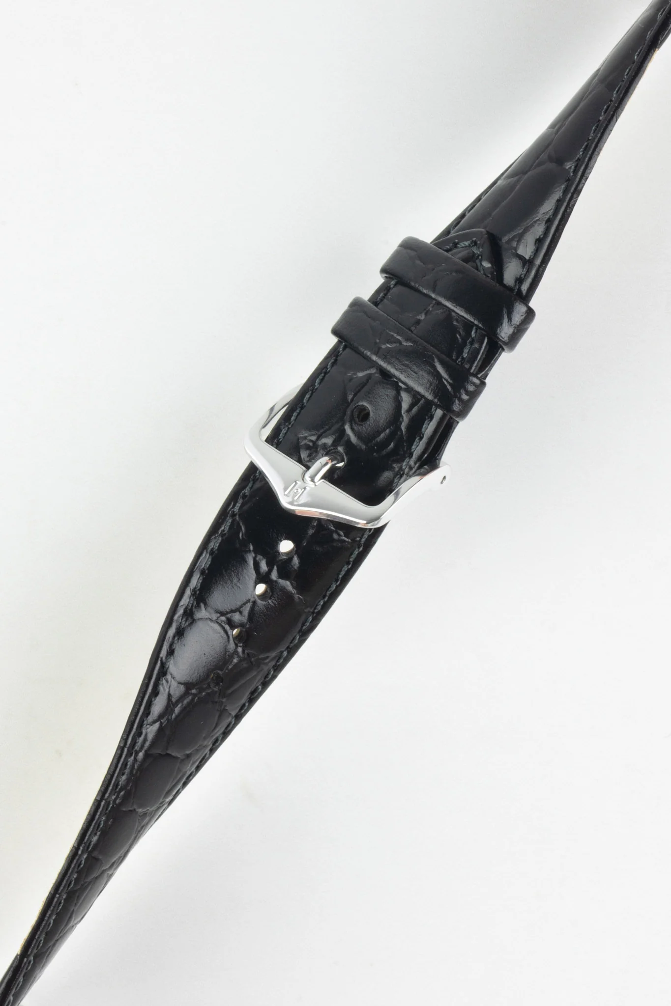 Hirsch CROCOGRAIN Crocodile Embossed Leather Watch Strap in BLACK - Image 5