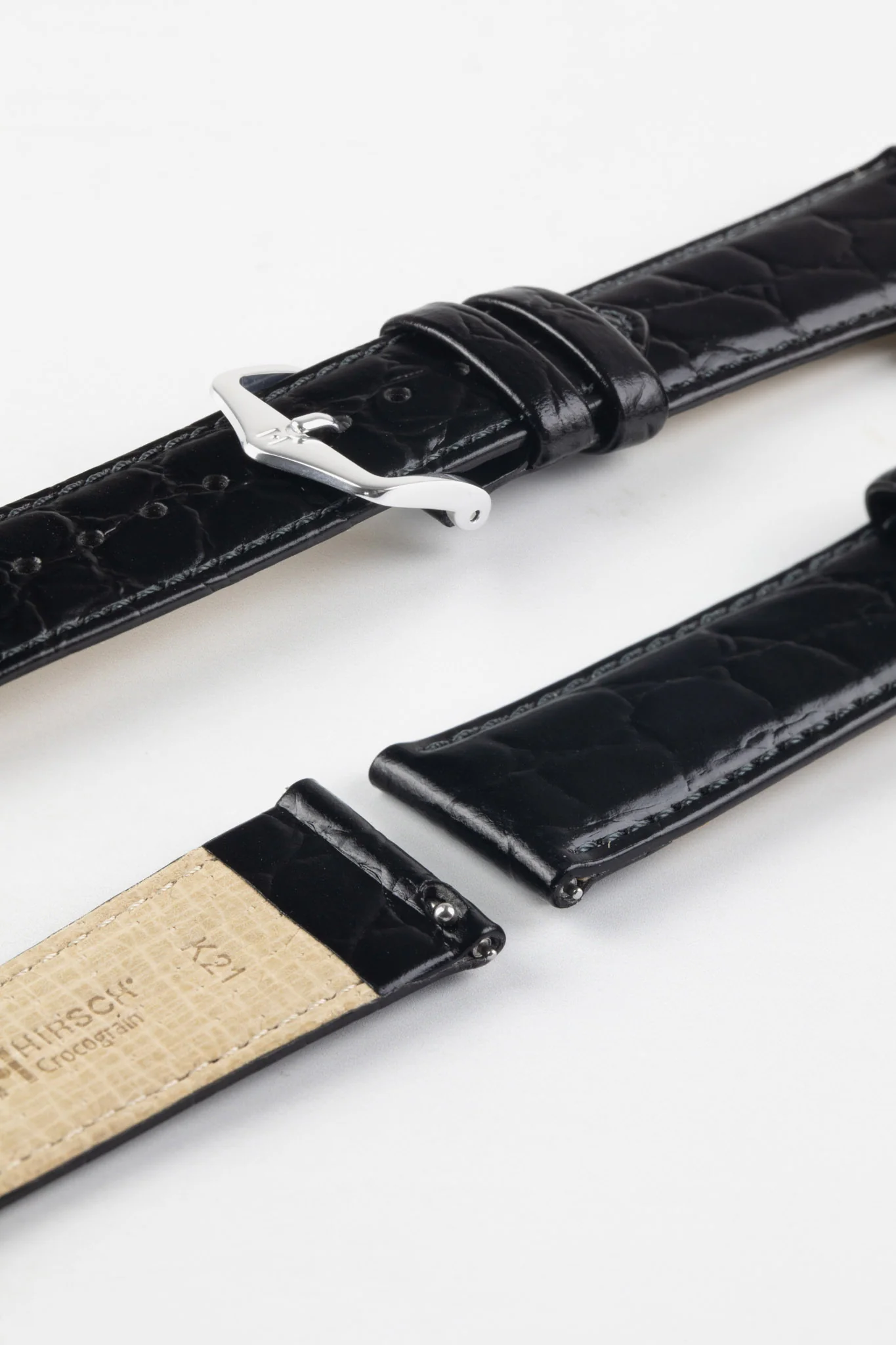 Hirsch CROCOGRAIN Crocodile Embossed Leather Watch Strap in BLACK - Image 7